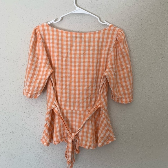 Urban Outfitters Orange Gingham Plaid Blouse Size L - Picture 2 of 9